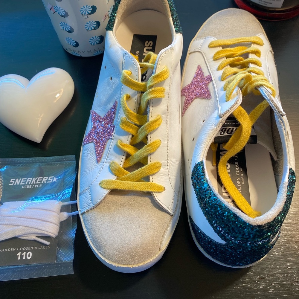 GOLDEN GOOSE SUPERSTAR DISTRESSED GLITTERED LEATHER SNEAKERS!!! SIZE 41 10/10.5 - Picture 11 of 15